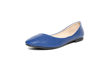 Women's flat photo blue shoes isolated on white background