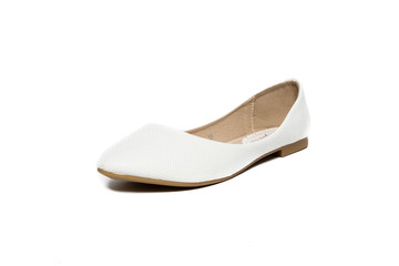 Women's flat photo white shoes isolated on white background