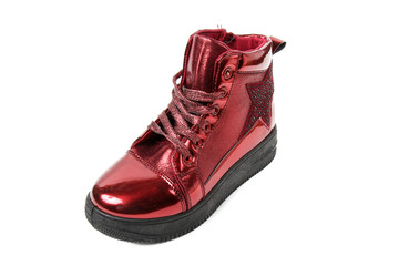 Stylish leather shoe in studio, autumn, spring isolated on white