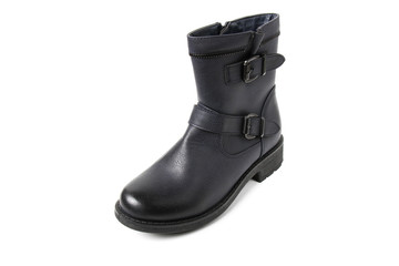 Stylish leather shoe in studio, autumn, spring isolated on white