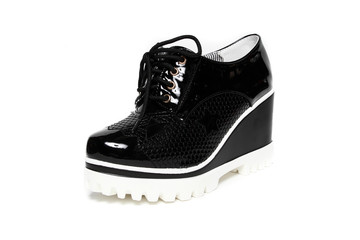 Stylish leather shoe in studio, autumn, spring isolated on white