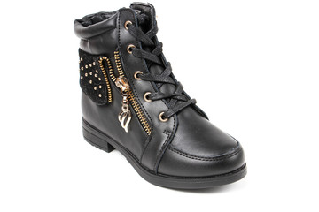 Stylish leather shoe in studio, autumn, spring isolated on white