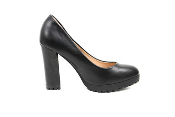 Women's platform black shoes isolated on white background colored