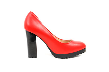 Women's platform red shoes isolated on white background colored