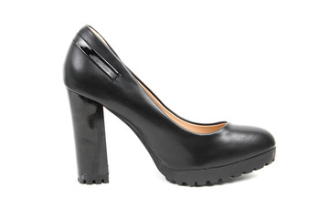 Women's platform black shoes isolated on white background colored