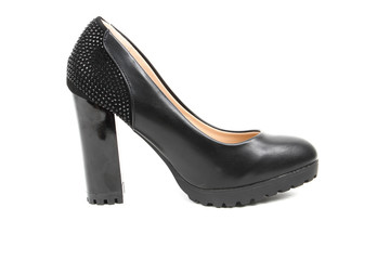 Women's platform black shoes isolated on white background colored