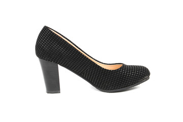 Women's platform black shoes isolated on white background colored