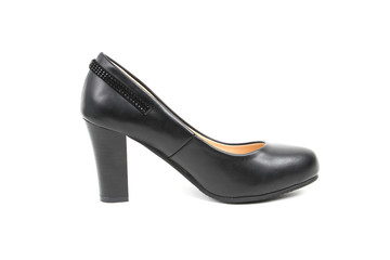 Women's platform black shoes isolated on white background colored