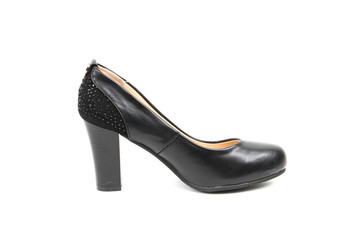 Women's platform black shoes isolated on white background colored