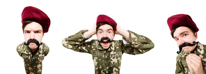 Funny soldier in military concept