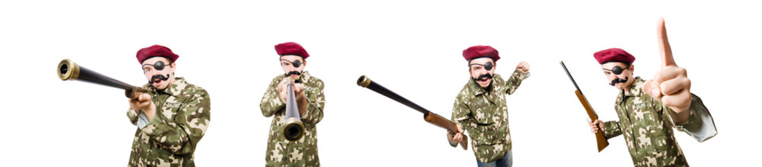 Funny soldier in military concept