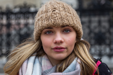 Young woman in woolly hat