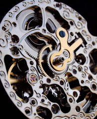 close up of vintage mechanical watch caliber gears