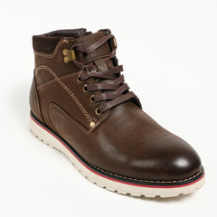 Man demi-season leather shoes on wthite
