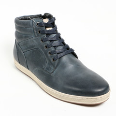 Man demi-season leather shoes on wthite