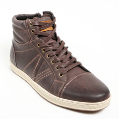 Man demi-season leather shoes on wthite