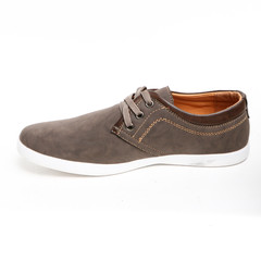 Man demi-season leather shoes on wthite