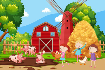 Obraz na płótnie Canvas Children playing at the farmland