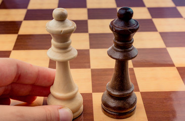 Person playing chess game making a move