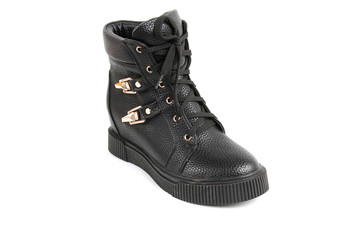 Women's leather demi-season shoes isolated on white background