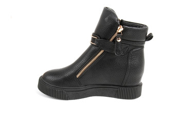 Women's leather demi-season shoes isolated on white background