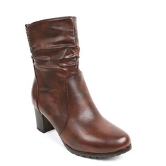 Brown women's leather demi-season shoes isolated on white background