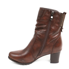 Brown women's leather demi-season shoes isolated on white background