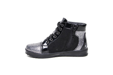 Women's leather demi-season shoes isolated on white background