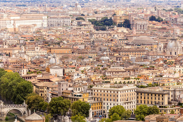 View above downtown of Rome, Italy.