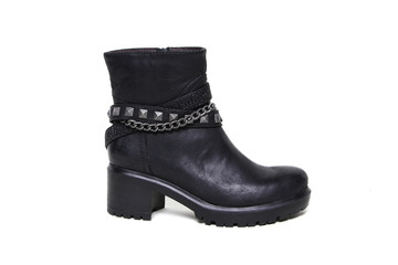 Women's leather demi-season shoes isolated on white background