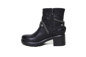 Women's leather demi-season shoes isolated on white background