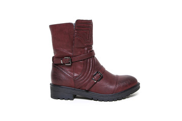 Brown women's leather demi-season shoes isolated on white background