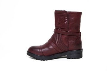 Brown women's leather demi-season shoes isolated on white background