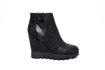 Women's leather demi-season shoes isolated on white background