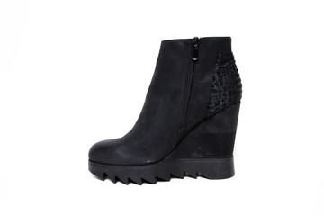 Women's leather demi-season shoes isolated on white background