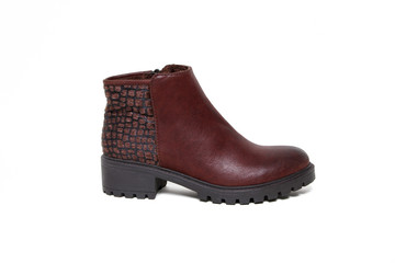 Brown women's leather demi-season shoes isolated on white background