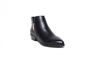 Women's leather demi-season shoes isolated on white background