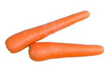 two red carrots isolated on white background with clipping path