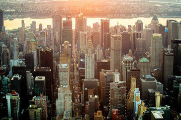 New York city at sunset aerial view