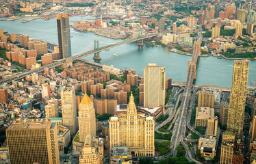 Aerial view of Brooklyn and Manhattan bridges