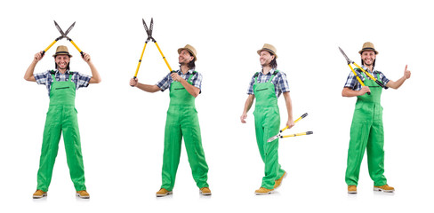 Funny man with shears isolated on white