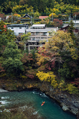 Kayanking on a mountain river in Japan