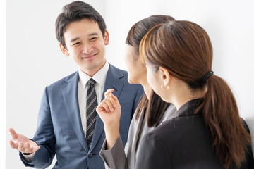 portrait of asian businessgroup talking on white background