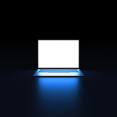 laptop computer with white screen on black background. - obrazy, fototapety, plakaty