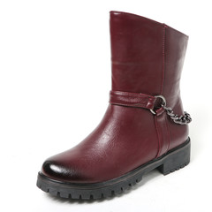 Women's demi-season high boots isolated on white background