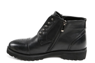 Man's demi-season leather shoes isolated on wthite.