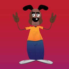 Funny cartoon dog with hands in rocker pose. Vector illustration.