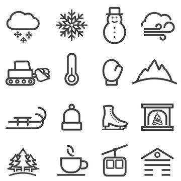 Winter and snow line icons