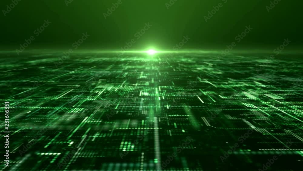 Poster Futuristic digital matrix particles grid virtual reality abstract cyber space environment loop background