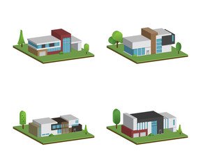 Set of isometric and 3D four houses and modern houses design.
